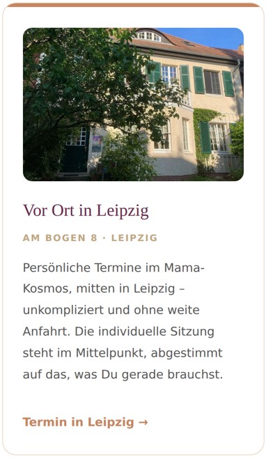Mama-Kosmos in Leipzig Im Mama-Kosmos in Leipzig finden die energetischen Behandlungen in Leipzig statt